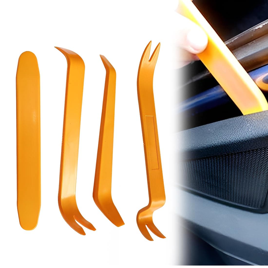 MEXRUMI 4 Stück Auto Plastik Hebelwerkzeug Kunststoff Hebelwerkzeug Auto Zierleistenkeile Set Universal Demontageubnd Reparatur Werkzeuge Für Entfernung Autotür Türverkleidung Und Fahrzeug Dash (Orang