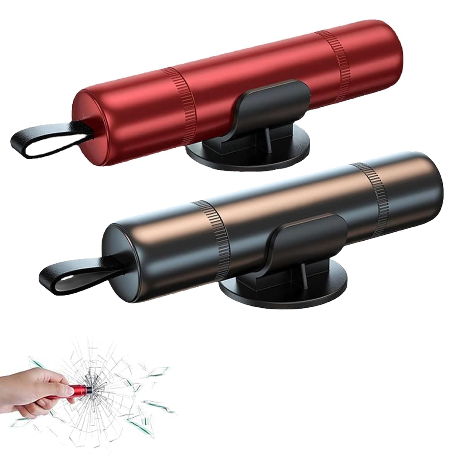 gvivej Notfallhammer Auto, 2 Stück Gurtschneider Notfallhammer Mini, 2 In 1 Safety Nothammer Auto mit Gurtschneider, Notfallhammer Fürs Auto, Bus, Schwarz + Rot