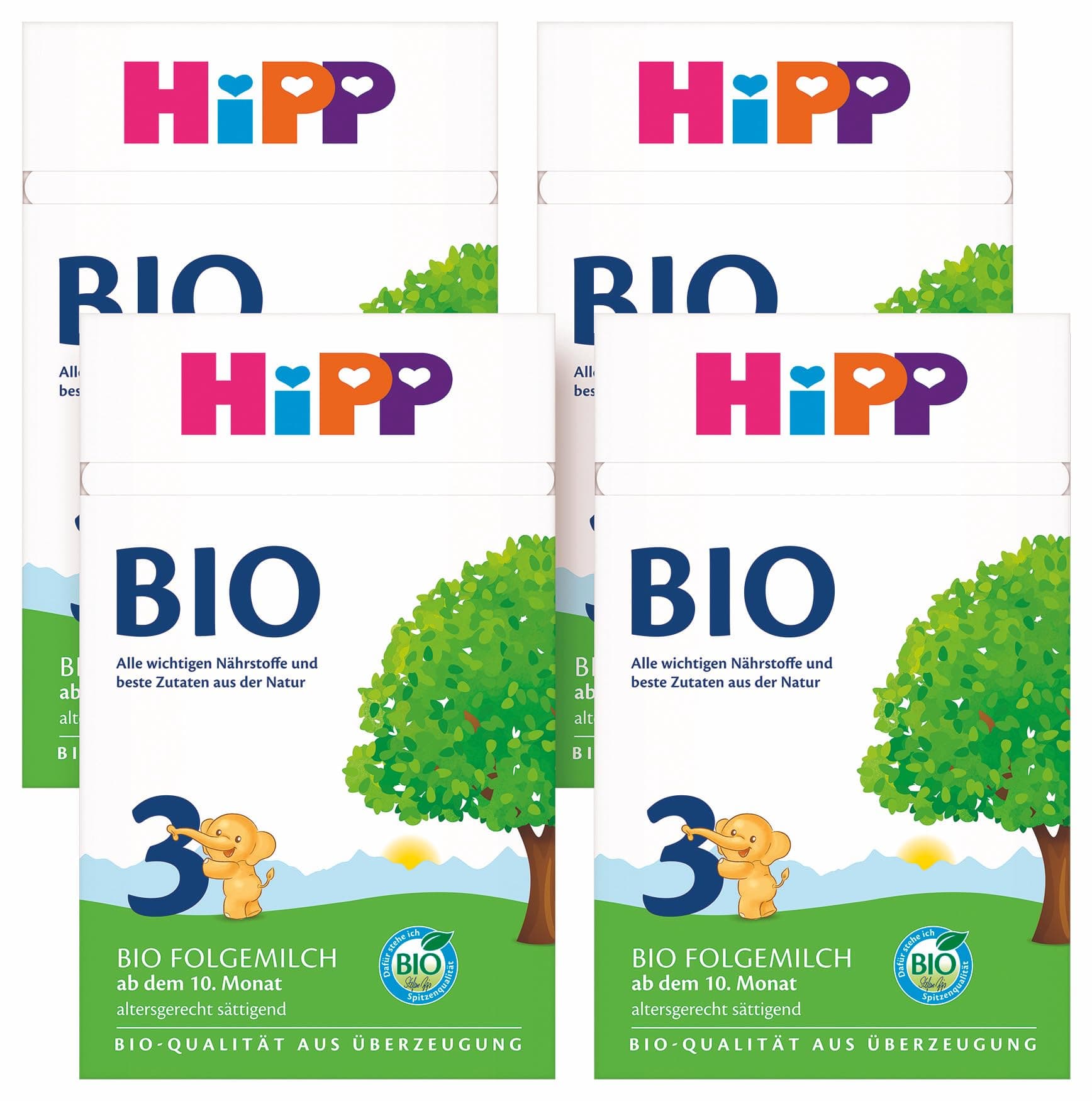 HiPP 3 Bio Folgemilch (4 x 600g) - nach dem 10. Monat, mit Omega-3 (DHA, ALA), Calcium, Vitamin D, in bester Bio-Qualität 600 g (4er Pack)