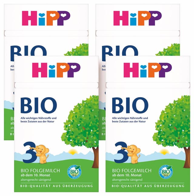 HiPP 3 Bio Folgemilch (4 x 600g) - nach dem 10. Monat, mit Omega-3 (DHA, ALA), Calcium, Vitamin D, in bester Bio-Qualität 600 g (4er Pack)