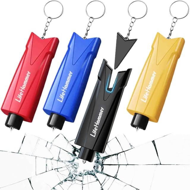 Tianher Nothammer Auto mit Gurtschneider, 4er Set Sicherheitshammer mit Gurtmesser, 2 In 1 Gurtschneider Notfallhammer, Notfallhammer Auto,Fensterbrecher Notfall Werkzeug fürs Bus KFZ Safety