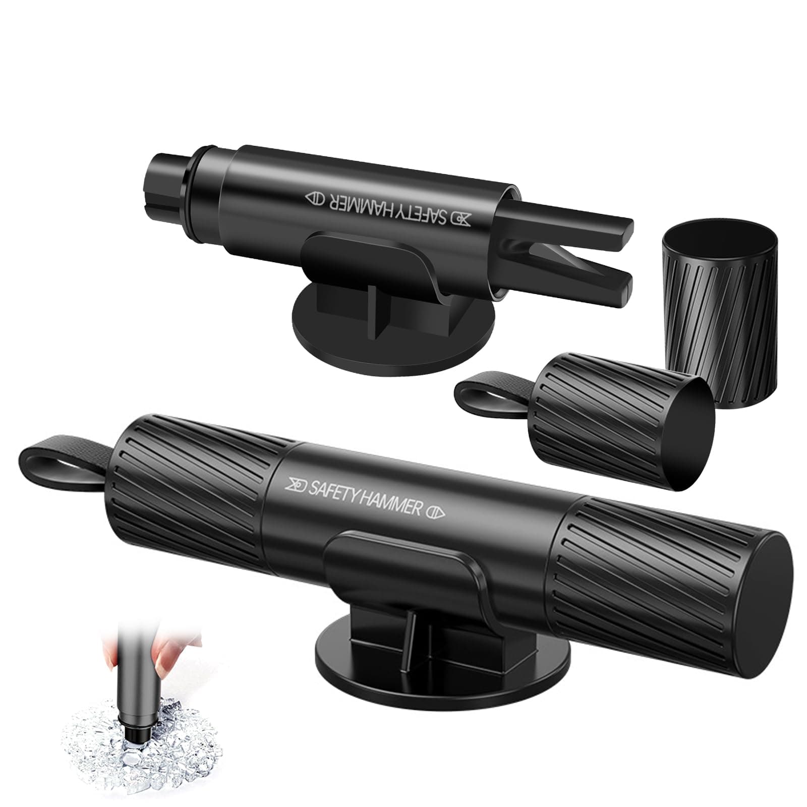 BOBOPACK Gurtschneider Notfallhammer, Autoscheiben Hammer und Sicherheitsgurt Schneider, Tragbarer, Kompakter Gurtschneider und Glasbrecher, für Rettung zu Land und zu Wasser (Schwarz)