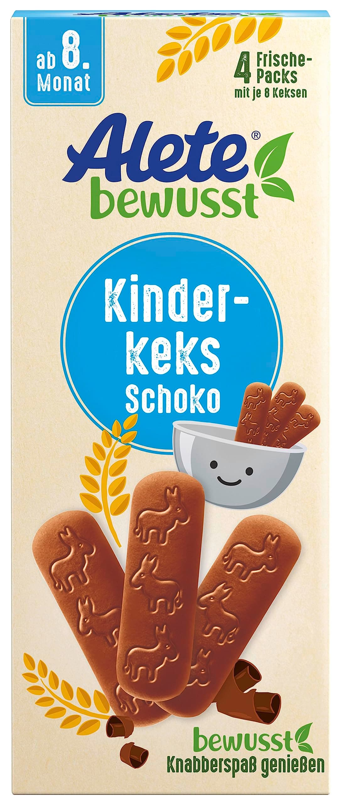 Alete bewusst Kinderkeks Schoko, ab dem 8. Monat, Butterkeks aus Weizen für Kinder, handlich verpackte Kekse als kleiner Snack, perfekt für unterwegs & zwischendurch, 1 x 180 g Einzel-Pack 1 x 180 g