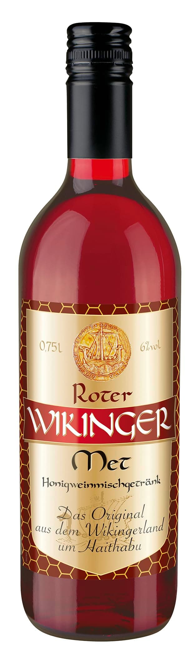 Roter Wikinger Met (0,75l) – Roter Met Honigwein aus dem Wikingerland – Fruchtig-aromatischer Honigmet mit Kirschsaft – Ideal pur, als Aperitif oder Heißgetränk – 6 % Vol 0.75 l Roter Met Glasflasche