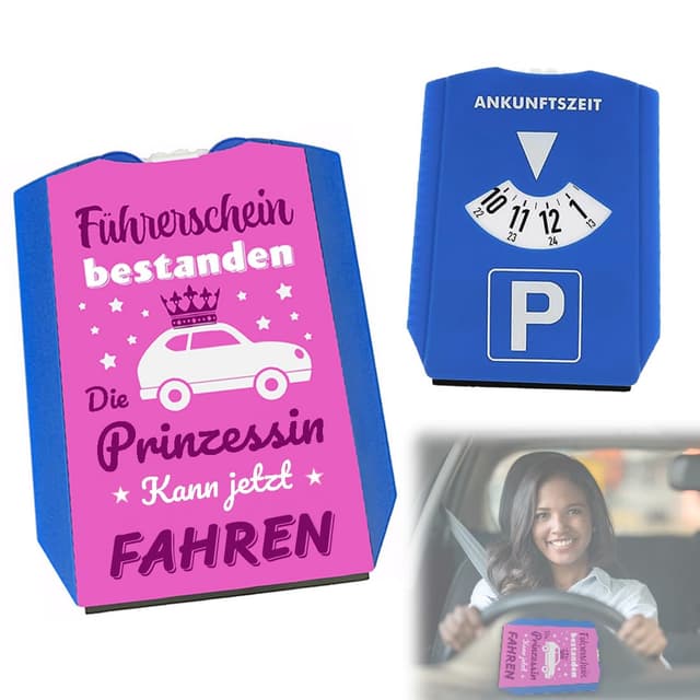 Parkscheibe aus Plastik, Prinzessin Parkscheibe mit Spruch Führerschein bestanden Auto-Zubehör für volljährige Fahrer Vermeide Strafzettel beim Parken Frauen Pink Mädchen