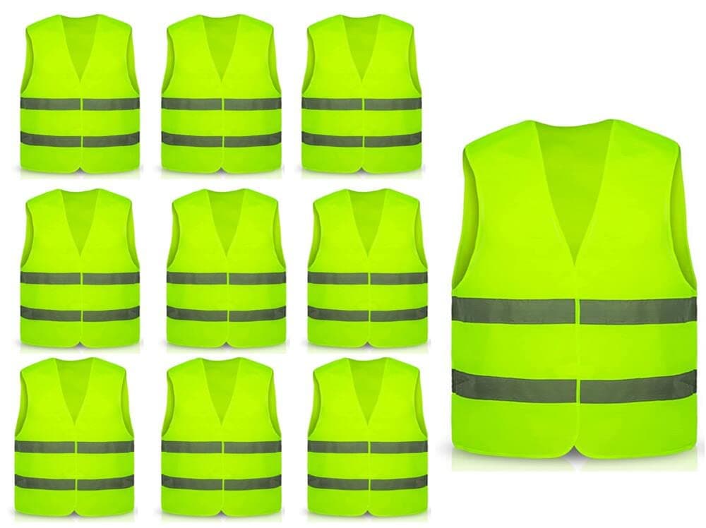 Hitopin Warnweste, 10PCS Sicherheitswesten, Gelb Sicherheitsweste, Auto Reflektorweste, Reflektierenden Streifen Weste, Neon gelb Reflektierend Warnweste, für Fahrern, Arbeitskräften, Erwachsene Angebot bei HelloDeals