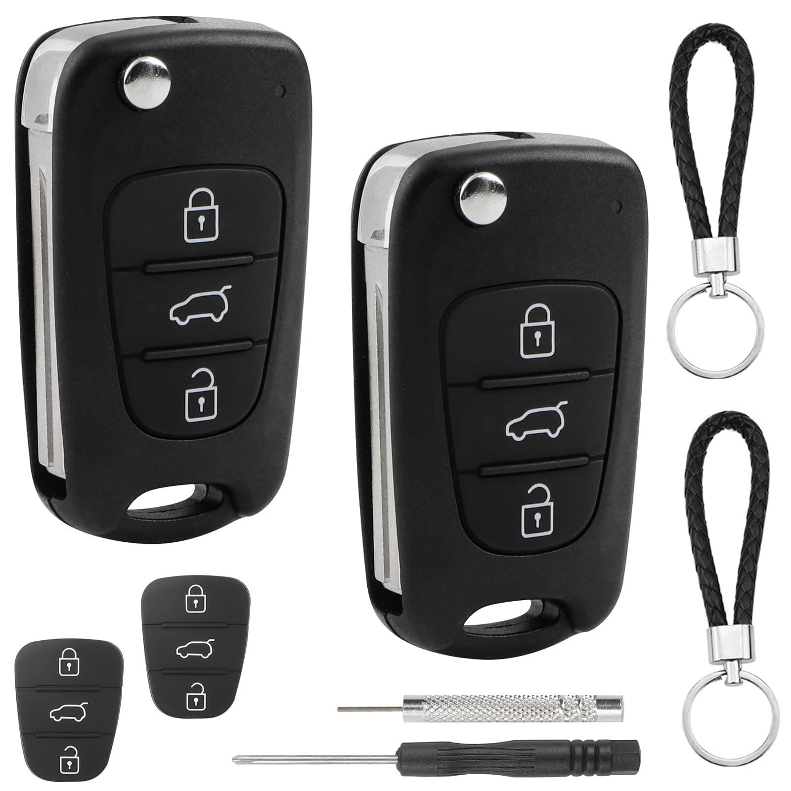 2 Stück Schlüssel Gehäuse mit 3 Tasten Autoschlüssel Tastenfeld Set Kompatibel mit Hyundai i10 i20 i30 ix20 ix35 Kia Sportage Ceed Soul Rio Picanto Fernbedienung Auto Schlüsselgehäuse Klappschlüssel