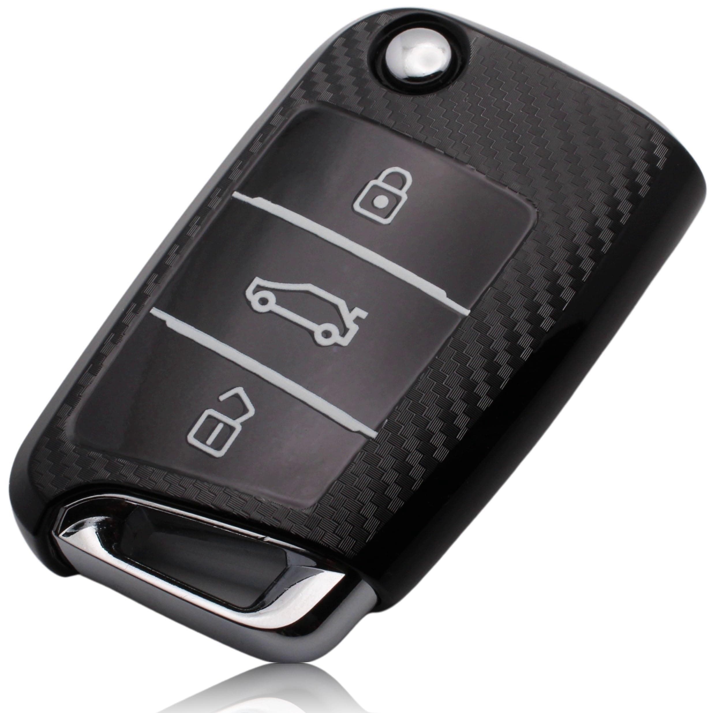 FOAMO Autoschlüssel-Hülle Kompatibel Mit VW Golf 7, SEAT, Skoda - TPU Schutz-Hülle für Schlüssel, Carbon Schwarz