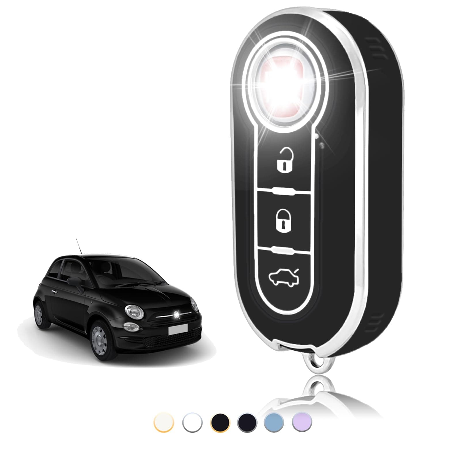 TOOMUME Schlüsselhülle, Autoschlüssel Hülle Passt für FIAT 500 Punto Bravo Brava Panda Abarth Doblo Ducato Idea Ulysse MPV Lancia Ypslon Delta Musa, Schlüsselcover Schutz Schlüssel Gehäuse - Flip Key Schwarz Silber