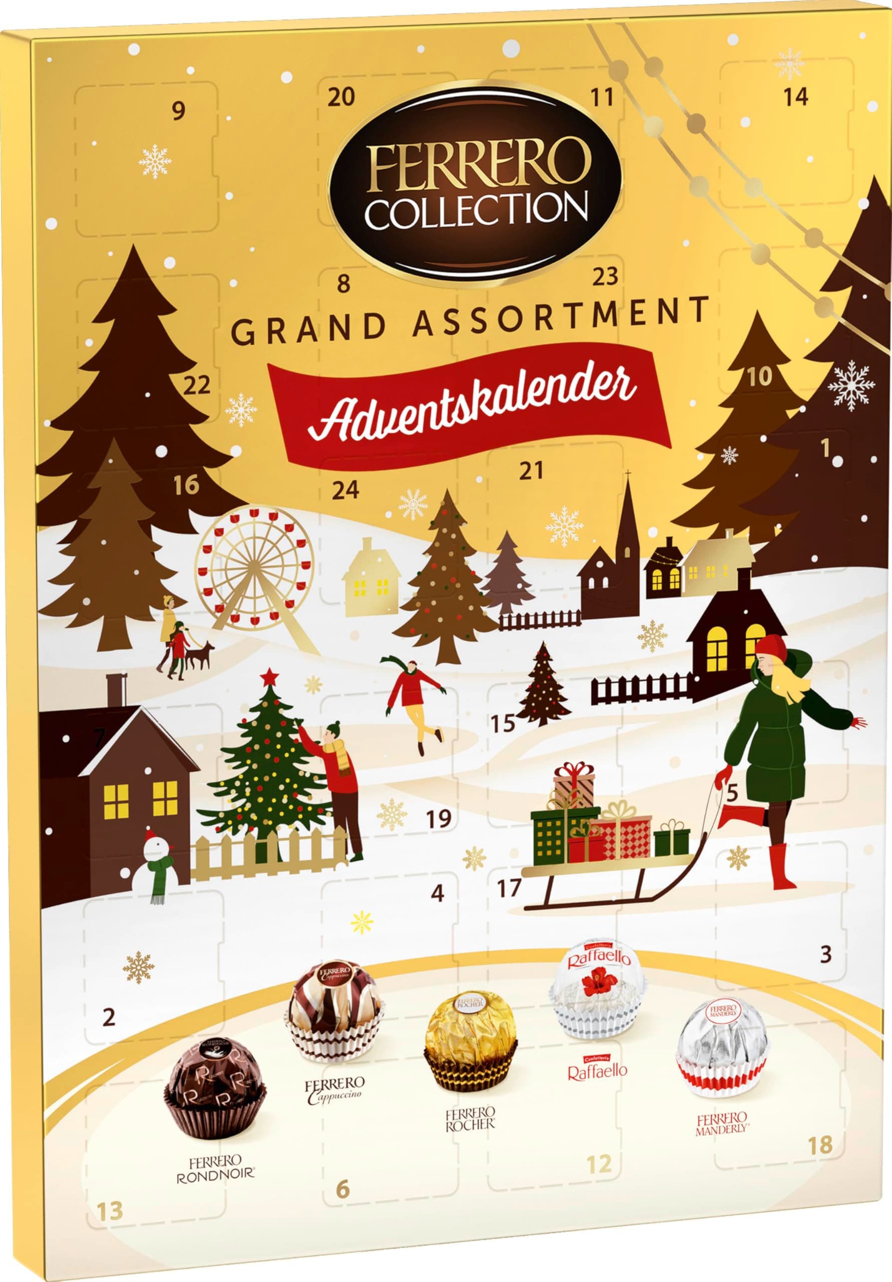 Ferrero Collection Adventskalender 2025 – 24 Tage Genuss mit leckeren Pralinen-Spezialitäten: Klassiker & neue Sorten – Ferrero Rocher, Raffaello, Rondnoir, Manderly & Cappuccino – 1 Kalender à 250 g Ferrero Collection Grand Assortment Angebot bei HelloDeals