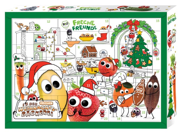 FRECHE FREUNDE Bio Adventskalender 2025 für Kids, Weihnachtskalender, enthält 24 Türchen mit Bio Snacks und Überraschungen, inklusive Such-Spiel, ideal für Kinder, ohne Zuckerzusätze, 1 Stück = 1995g