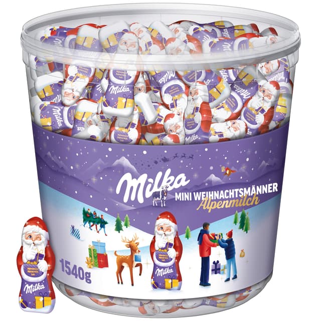 Milka Mini Weihnachtsmänner – Mix aus Alpenmilch, Milchcrème & Noisette in der Großpackung – 1540g