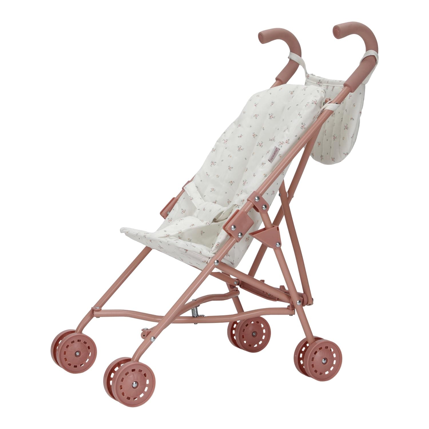 Little Dutch 4584 Puppenbuggy klappbar aus Metall mit Soft-Griffen und Buggytasche - für Puppen von 33-46 cm, White Meadows/rosa Rosa und Weiß