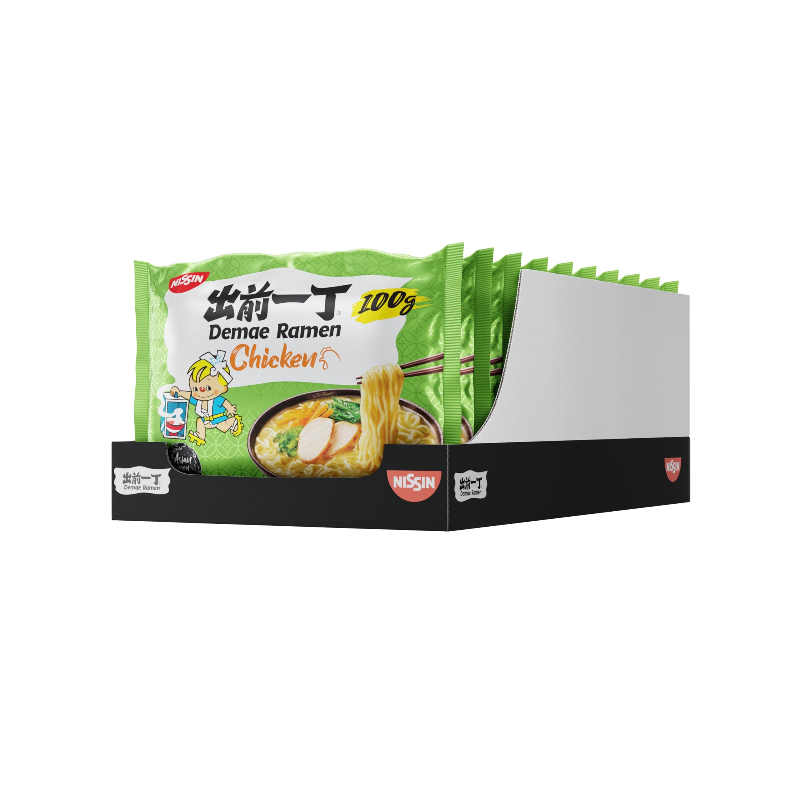 Nissin Demae Ramen – Huhn, 10er Pack, Instant-Nudeln japanischer Art, mit Hühnerfleisch-Geschmack, Sesamöl & asiatischen Gewürzen, schnell & einfach zubereitet, asiatisches Essen (10 x 100 g)