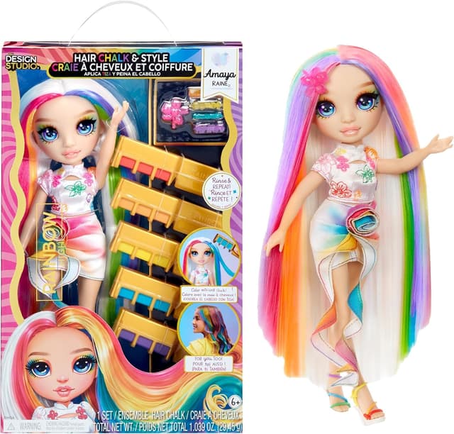 Rainbow High Hair Chalk & Style Doll - Amaya - 28 cm Puppe in Regenbogenfarben, Auswaschbare Haarkreide, Färben, Stylen, Spielen, Ausspülen & Wiederholen, für Kinder von 4 bis 12 Jahre