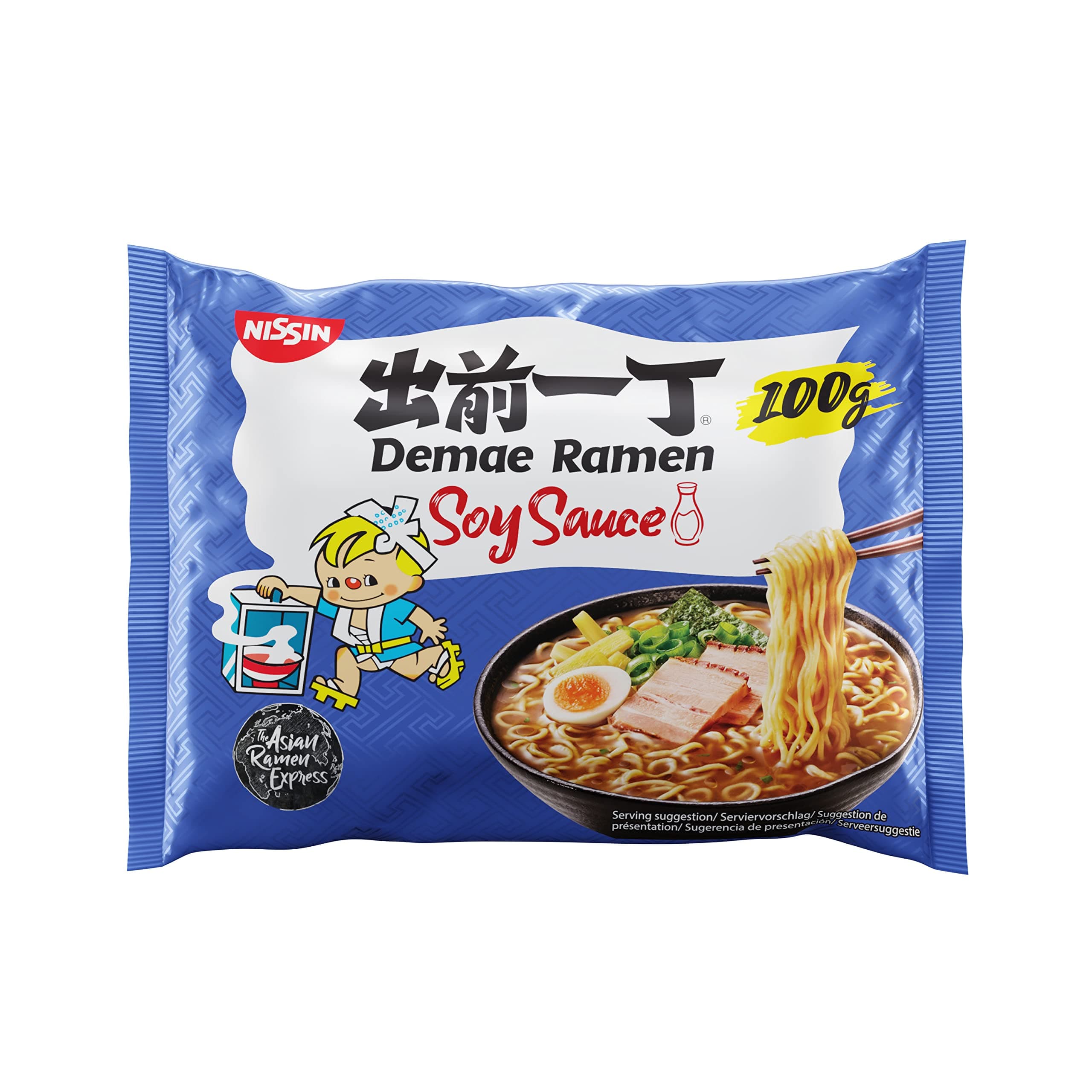 Nissin Demae Ramen – Soy Sauce, 10er Pack, Instant-Nudeln japanischer Art, mit Sojasoße & asiatischen Gewürzen, schnell & einfach zubereitet, asiatisches Essen (10 x 100 g) Single