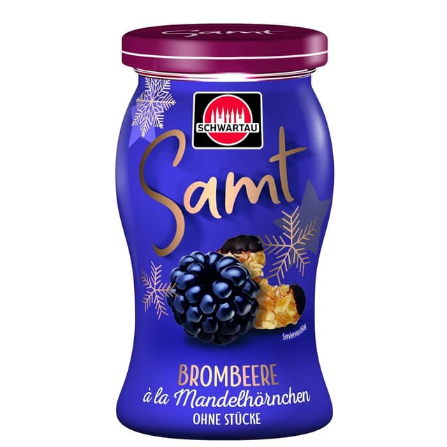 Schwartau Samt Winter-Edition Brombeere à la Mandelhörnchen | Fruchtaufstrich ohne Stücke & Kerne | Cremig-feiner Genuss für ein festliches Frühstück & winterliche Backideen | 270 g Glas 270 g (1er Pack) Brombeere á la Mandelhörnchern