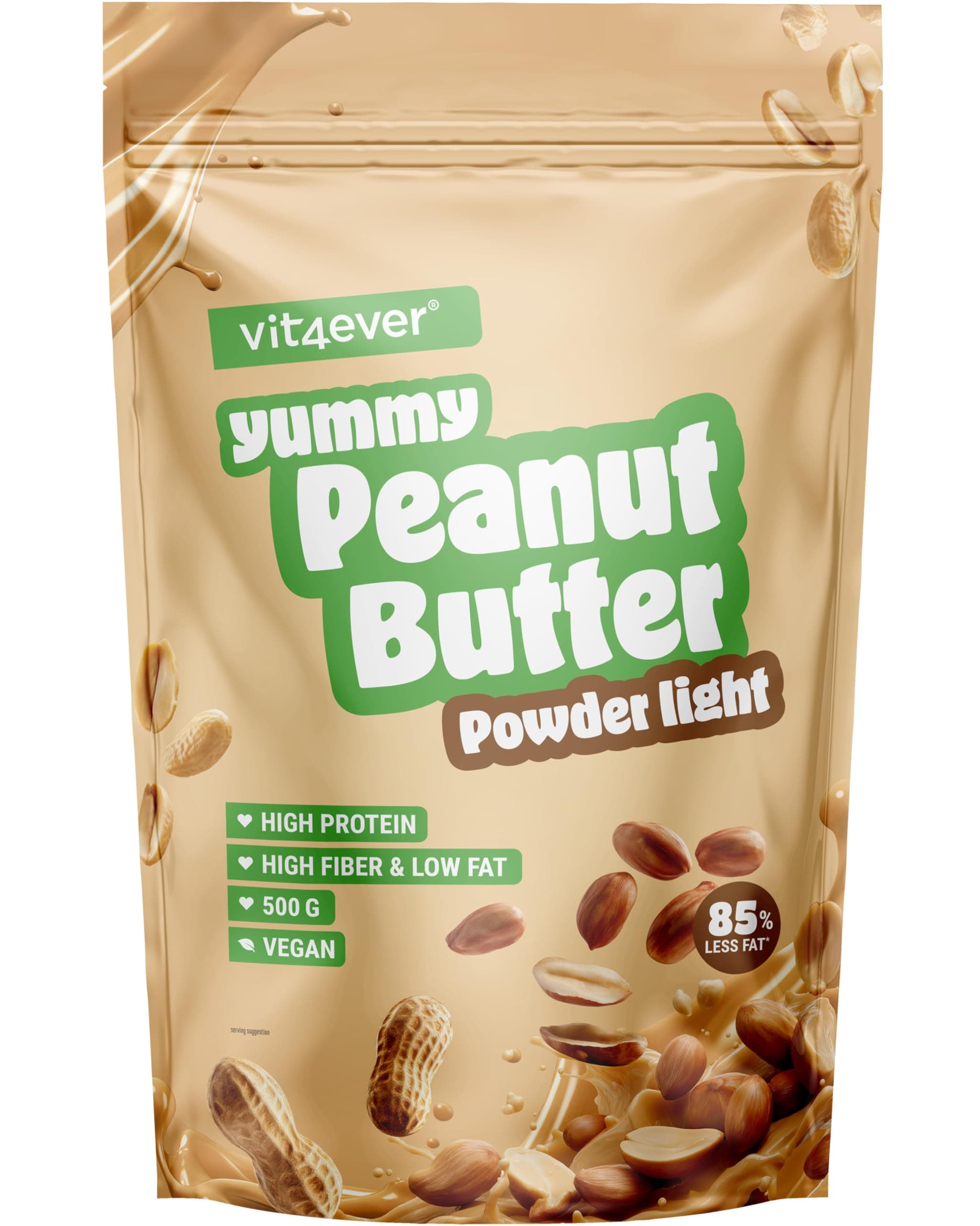 Erdnussbutter light Pulver 500g - Powdered Peanut Butter 85% weniger Fett, ohne Zucker - Peanutbutter Creme mit leckerem Geschmack - Vit4ever