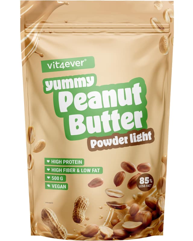 Erdnussbutter light Pulver 500g - Powdered Peanut Butter 85% weniger Fett, ohne Zucker - Peanutbutter Creme mit leckerem Geschmack - Vit4ever