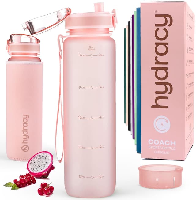 Hydracy Trinkflasche mit Fruchteinsatz - 1L Wasserflasche - BPA-freie Trinkflasche mit Zeitmarkierung Auslaufsichere Sportflasche - Kondensationsfrei für Sport und Outdoor 1L - Schnelltrink Rosa Gold