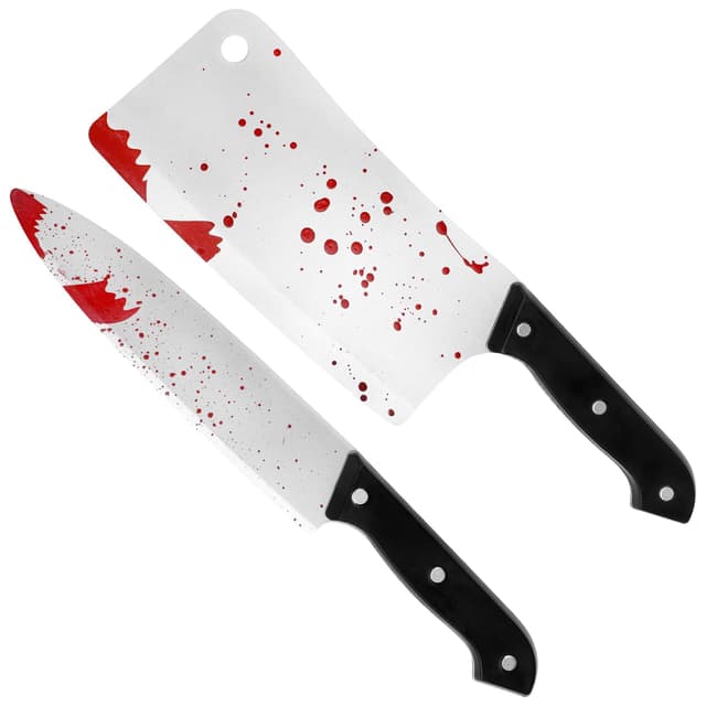 DERAYEE 2 Stück Halloween Messer, 30 cm Halloween Waffe mit Blut,Plastikmesser,Fake Messer für Kinder, Dschungel,Cos,Party Stil 3