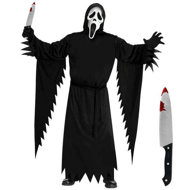 Axingqiwu 3 Stück Halloween Gruseliges Geistergesicht Scream Kostüm Set mit Spielzeugmesser und Maske Cosplay