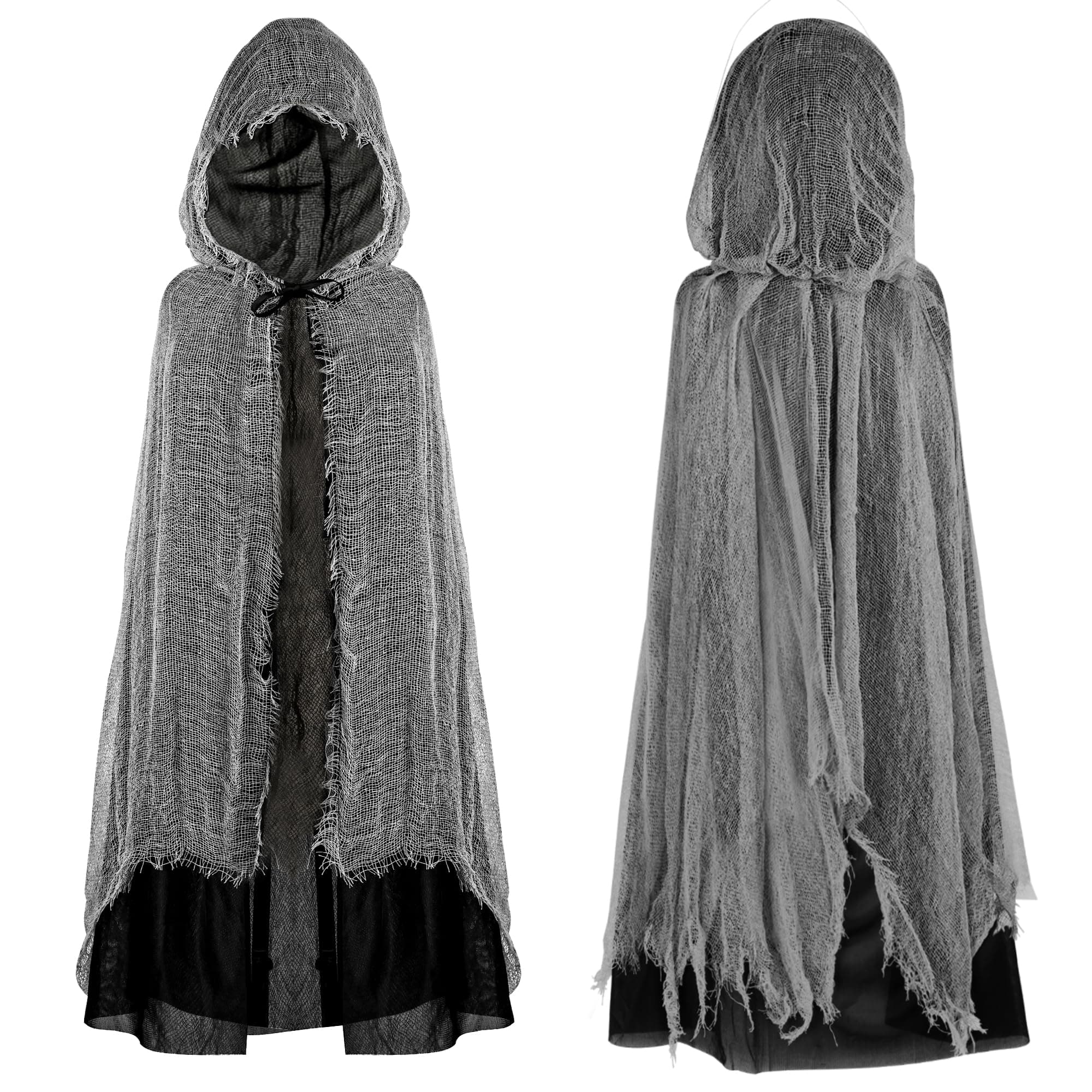 Schwarzer Umhang mit Kapuze,Unisex Halloween Umhang Geister Kostüm Erwachsene Kinder Halloween Sensenmann Mantel Darth Vader Umhange Geist Umhange Cape Outfit für Cosplay Karneval L-140cm