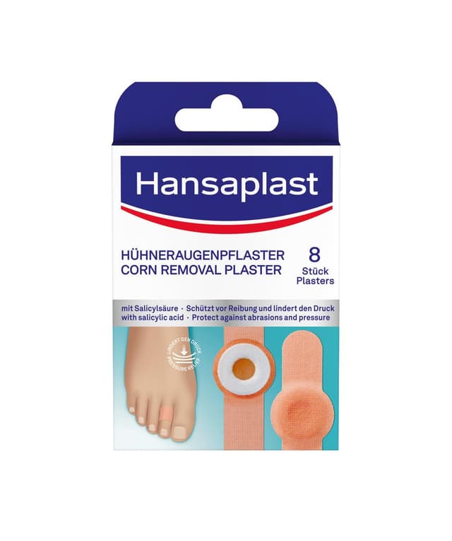 Hansaplast Hühneraugen Pflaster (1 x 8 Stück), Pflaster mit Salicylsäure zur Entfernung von Hühneraugen, schmerzlindernde Fußpflaster mit sicherem Halt