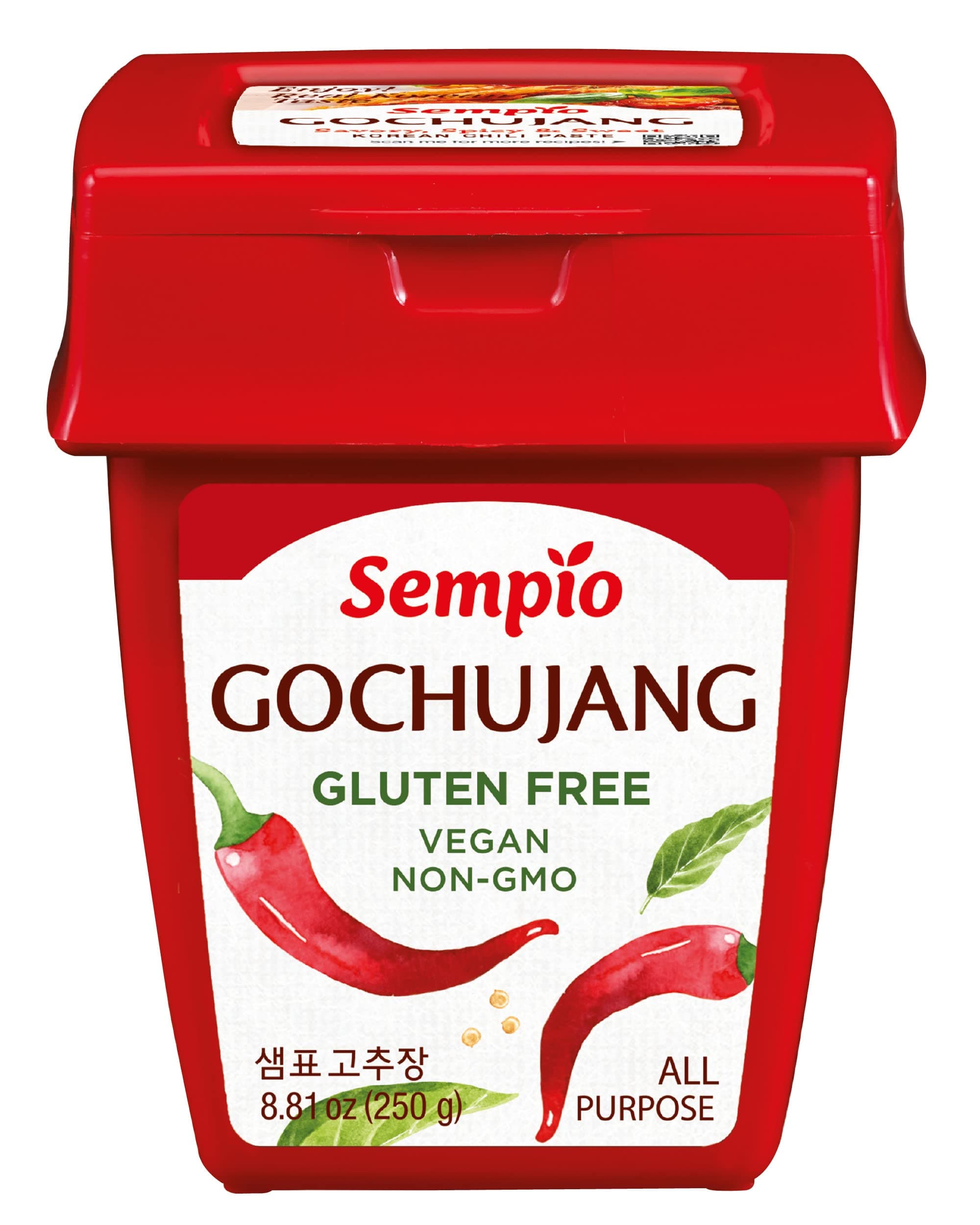Sempio Gochujang (250g) - Koreanische Chili-Paste, süß, sauer, herzhaft & würzig. Rote Pfeffersauce für Tteokbokki, koreanisches Essen. Vegan, Nicht-GVO