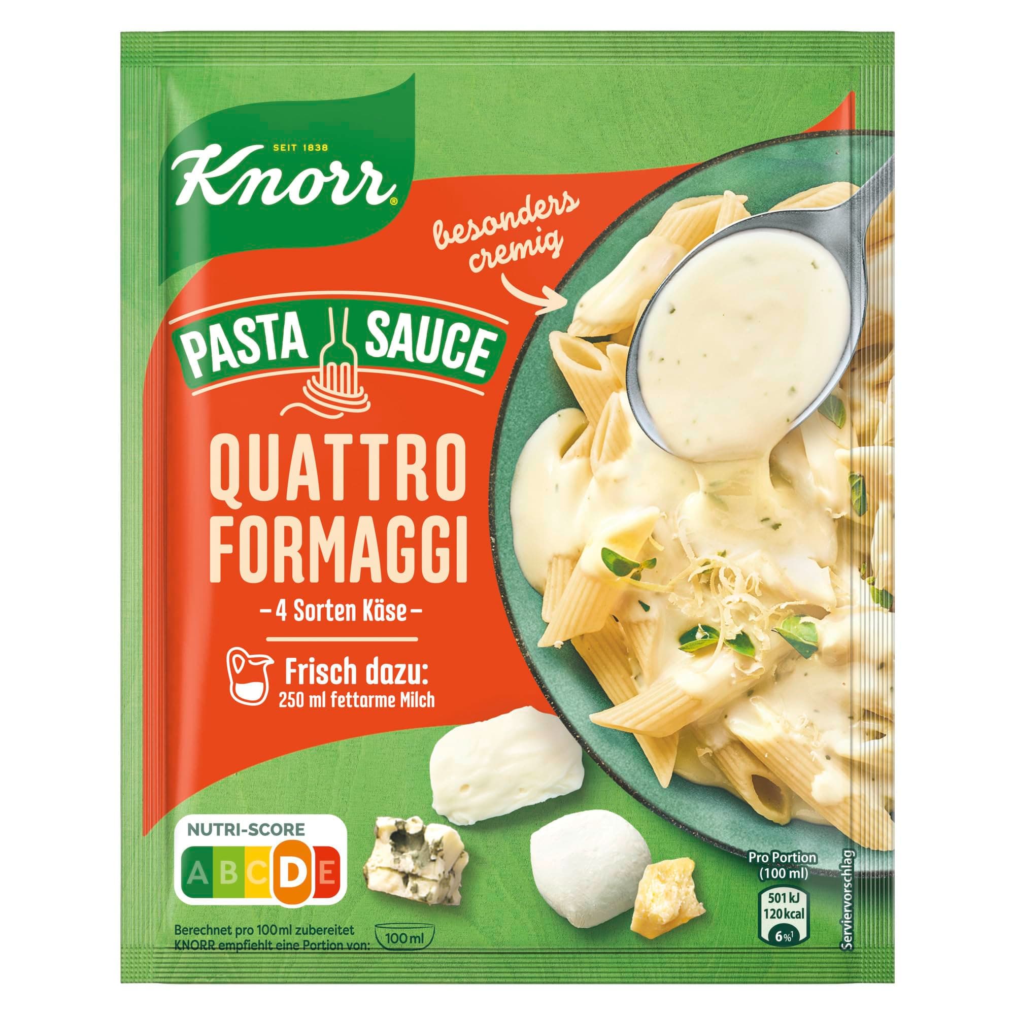 Knorr Pasta Sauce Quattro Formaggi leckere Nudelsauce mit 4 Sorten Käse 250 ml