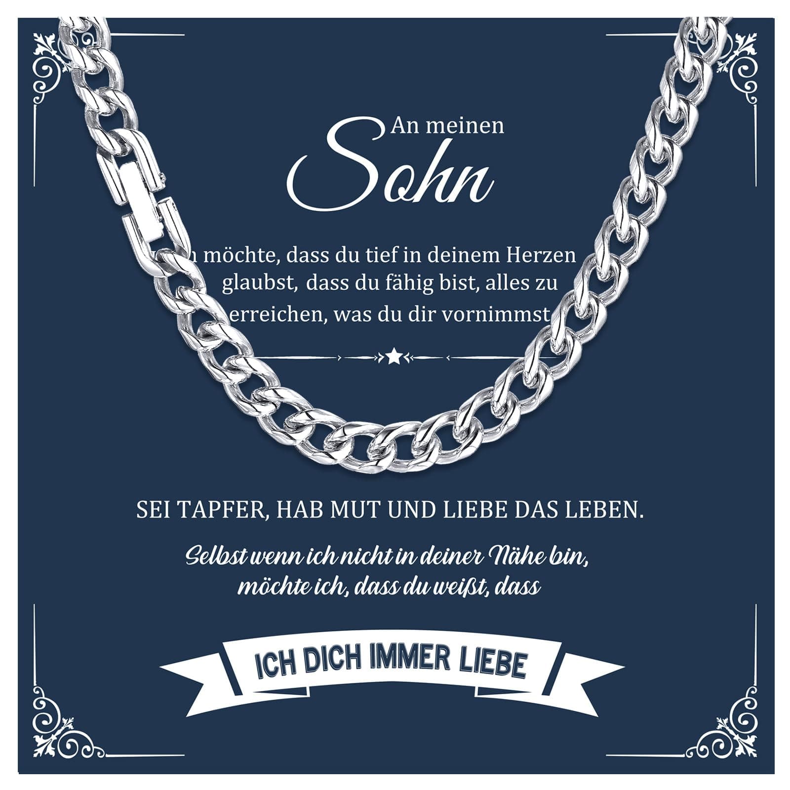 Sohn Geschenke Halskette Herren Silber - Kette Kubanische Edelstahl Ketten Hip-Hop Halskette für Männer Jungs Geburtstag Geschenk für Sohn Bruder Mann Papa Papa-Tochter 6mm 8mm 45cm-6MM Sohn
