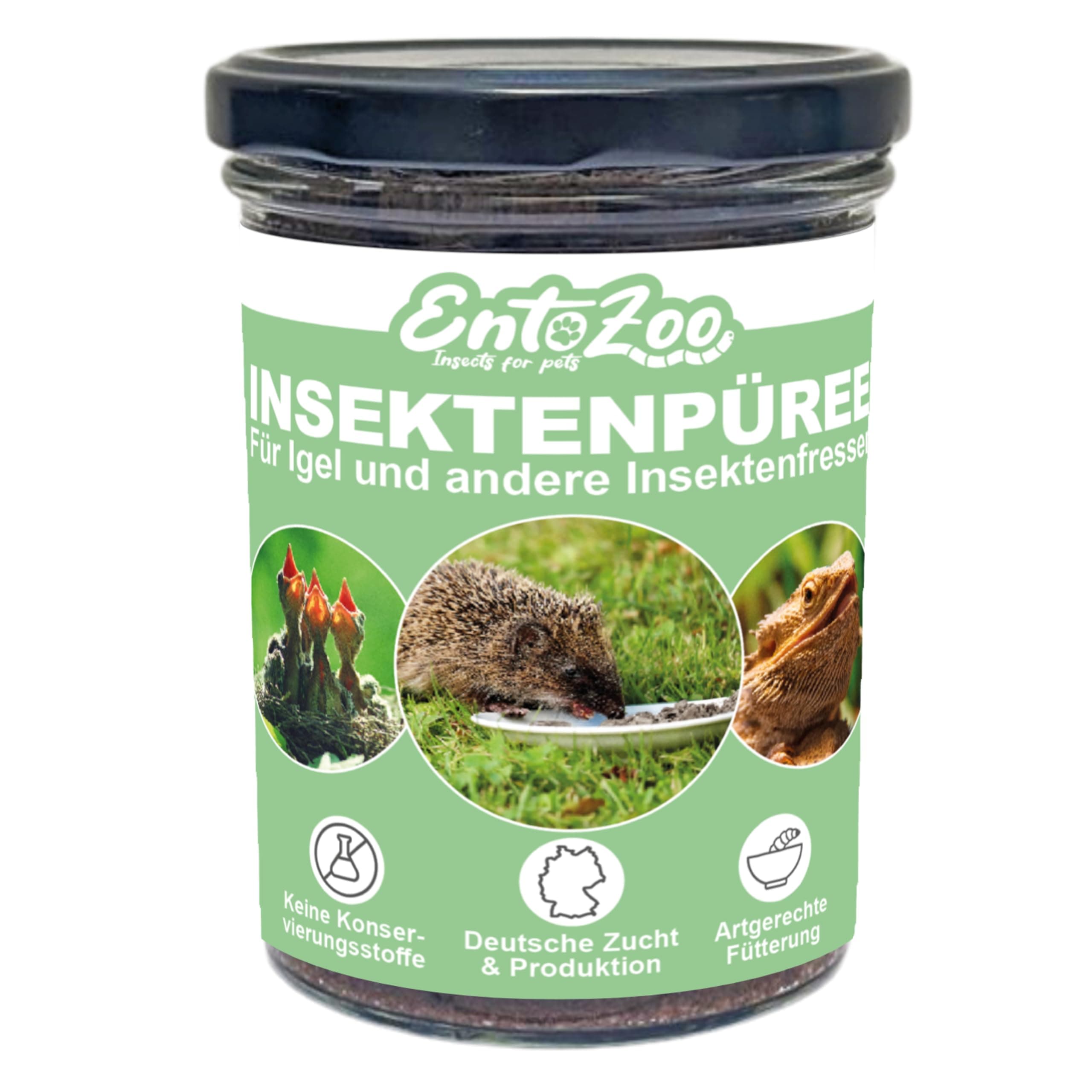 EntoZoo Insektenpüree im Glas für alle Insektenfresser - Igelfutter - 100% Schwarze Soldatenfliege Larven, 1 x 370g Insektenpüree 370 g (1er Pack) Angebot bei HelloDeals