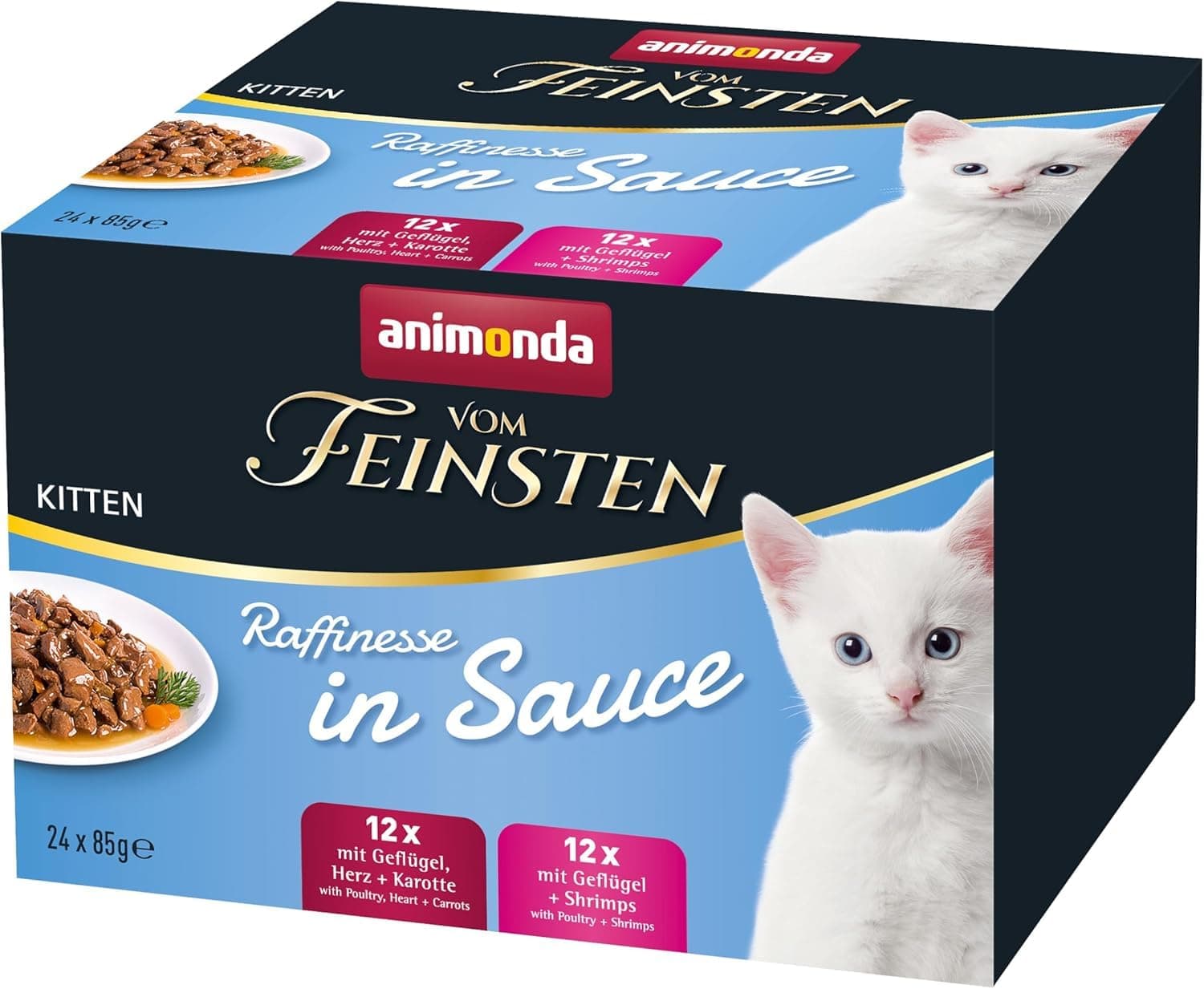 animonda vom Feinsten Premium Kitten Katzenfutter nass Raffinesse in Sauce, 24 Portionsbeutel (24 x 85g), hochwertiges Katzen Nassfutter ohne Zucker, Sortenmix Junior Jr Mix Vielfalt XL 85 g (24er Pack) Angebot bei HelloDeals