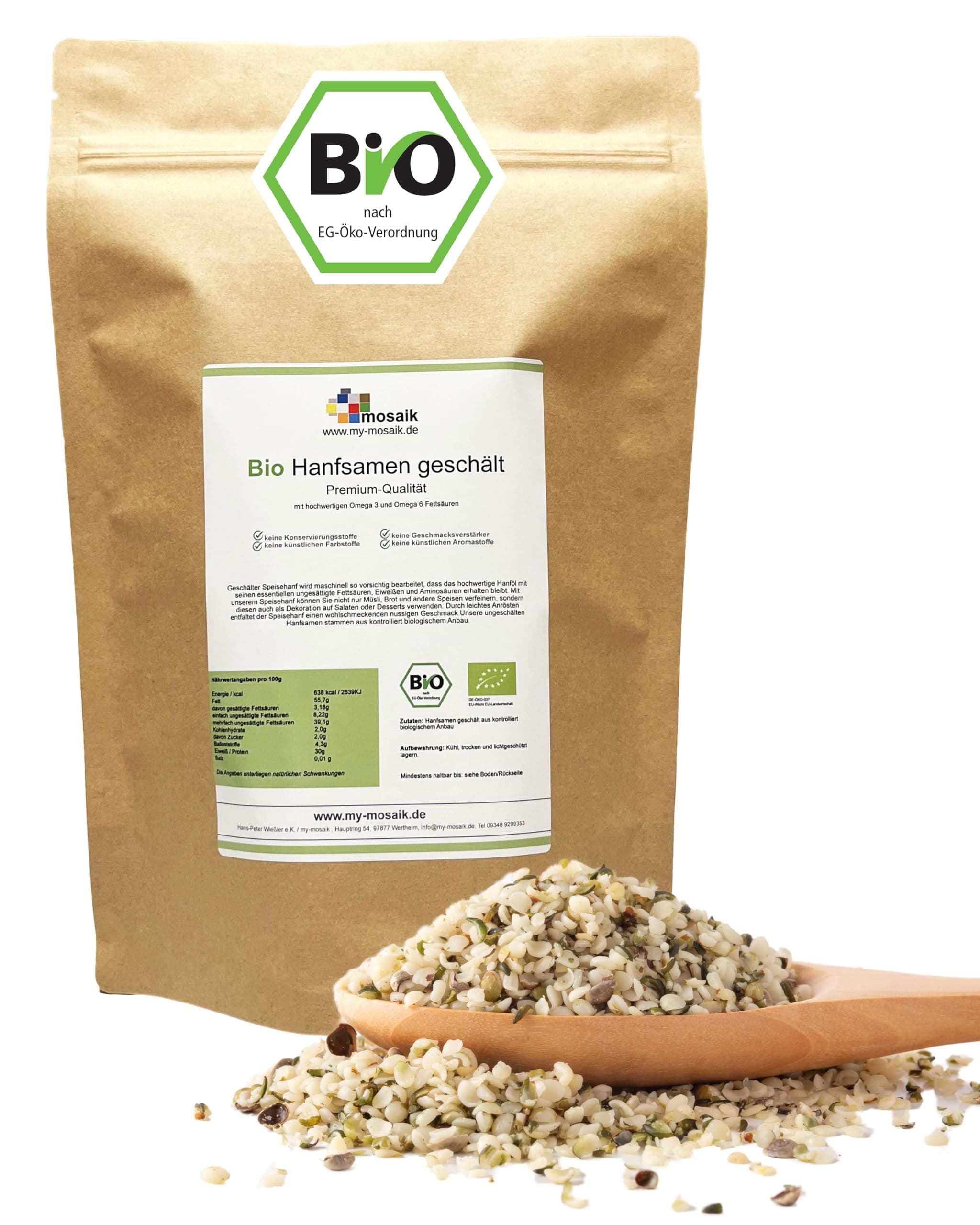 Bio Hanfsamen geschält von my-mosaik aus kontrolliert biologischem Anbau (1000g),vegan, zum Kochen und Backen 1 kg (1er Pack) Angebot bei HelloDeals