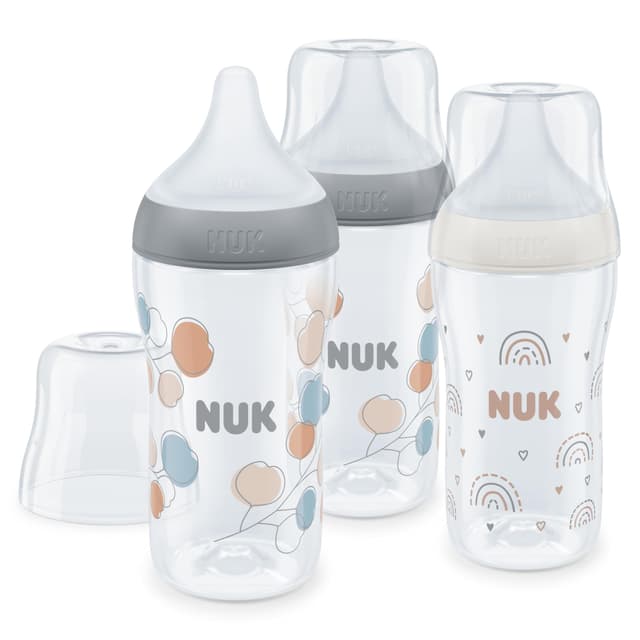 NUK Perfect Match Babyflaschenset | Ab 3 Monate | Passt sich dem Baby an | Temperature Control | Anti-Colic | 260 ml | BPA-frei | Silikontrinksauger, Medium | Regenbogen und Zweig | 3 Stück 3 stück (1er Pack) Zweig