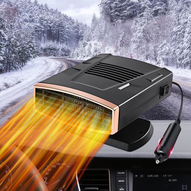 WEQNGIU Auto Heizung, Tragbarer 12V 200W Heizung und Defroster mit 2-in-1 Heizlüfter und Kühlfunktion, Heizung für Auto Zigarettenanzünder, Windschutzscheiben Defroster für Autos und SUVs