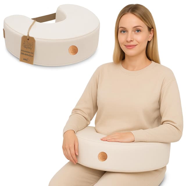 Stillkissen XXL Lagerungskissen für Baby Stillen Nursing Pillow - Schwangerschaftskissen Stillmond Breastfeeding Mond und Kinder Stillhörnchen mit Memory Foam Beige