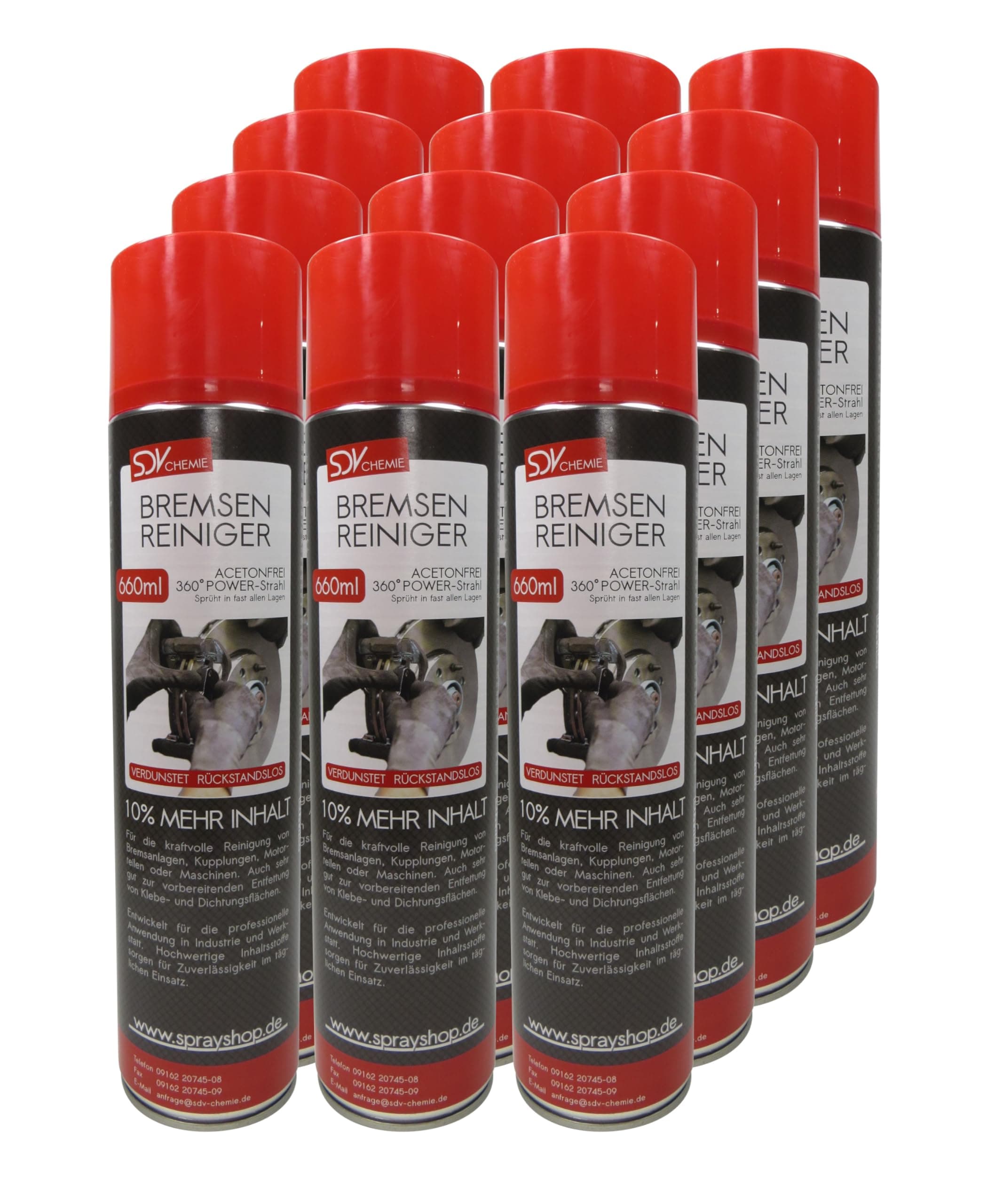SDV Chemie Bremsenreiniger Spray 12x 660 ml Power Brake Cleaner 360° Ventil Teilereiniger