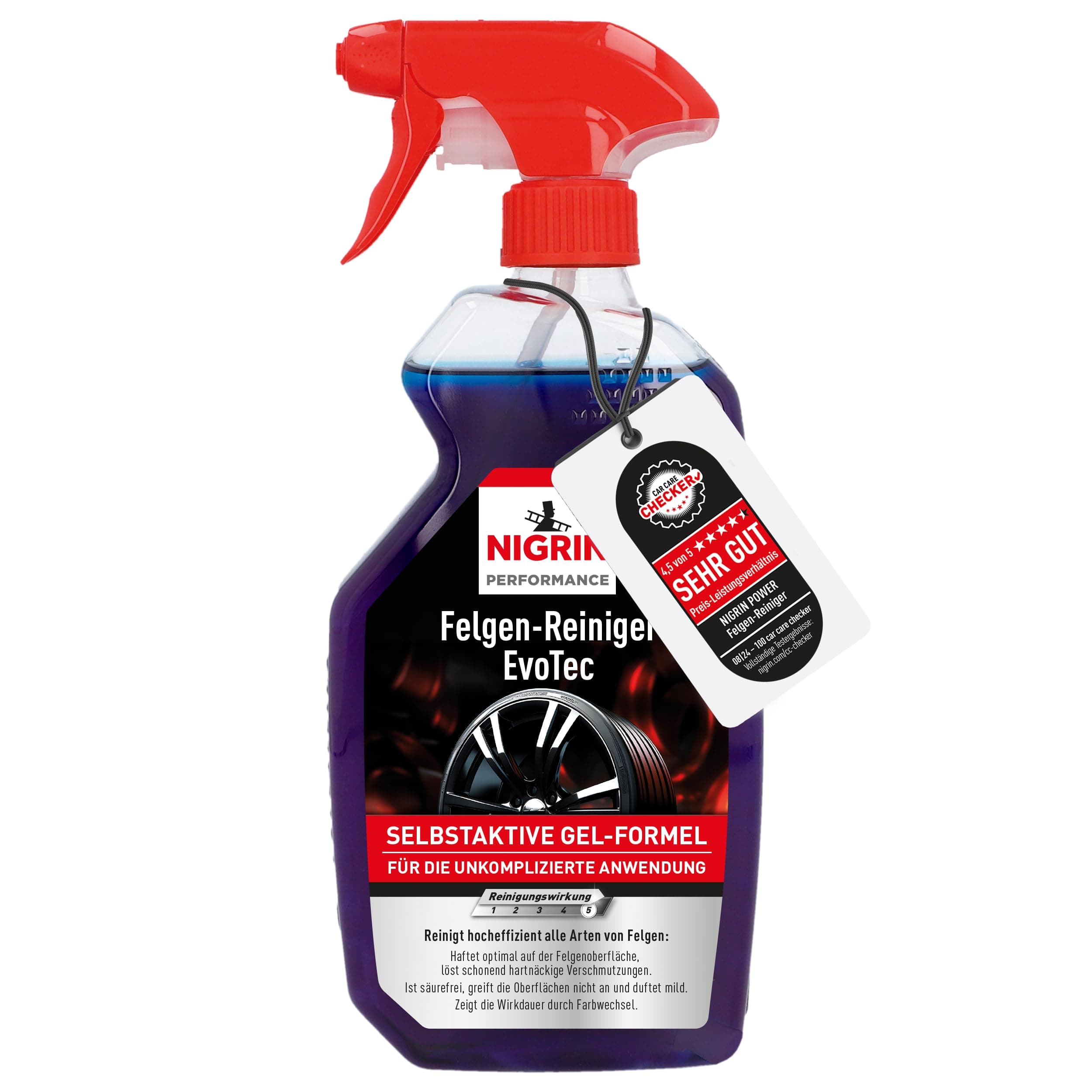 NIGRIN Felgen-Reiniger EvoTec, hocheffektive Reinigung aller Arten von Felgen, integrierter Wirk-Indikator, selbstaktiv, säurefrei, 750 ml Felgenreiniger EvoTec - Verbesserte Rezeptur