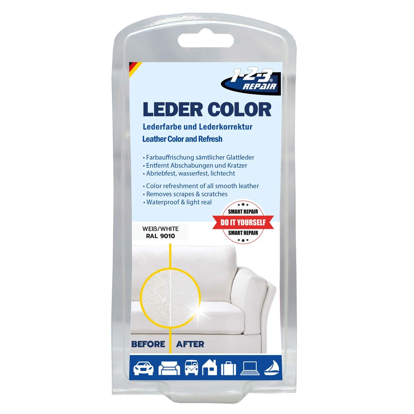 1-2-3 REPAIR® Lederfarbe Weiss - Professionelles Leder Reparatur Set Weiss - Effektive Lederpflege für Sofa & Couch - Flüssigleder Weiss - Einfach & mühelos Leder Risse reparieren & färben Weiß Angebot bei HelloDeals