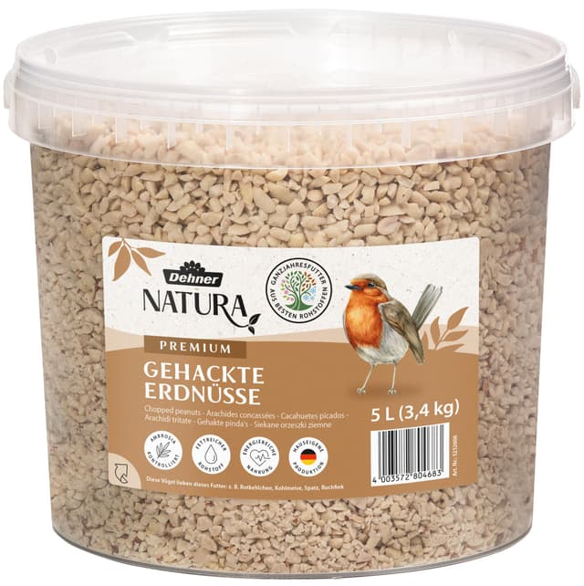 Dehner Natura Premium Wildvogelfutter, gehackte Erdnüsse schalenfrei, Ganzjahresfutter proteinreich / energiereich, hochwertiges Vogelfutter für Wildvögel, 3.4 kg Single