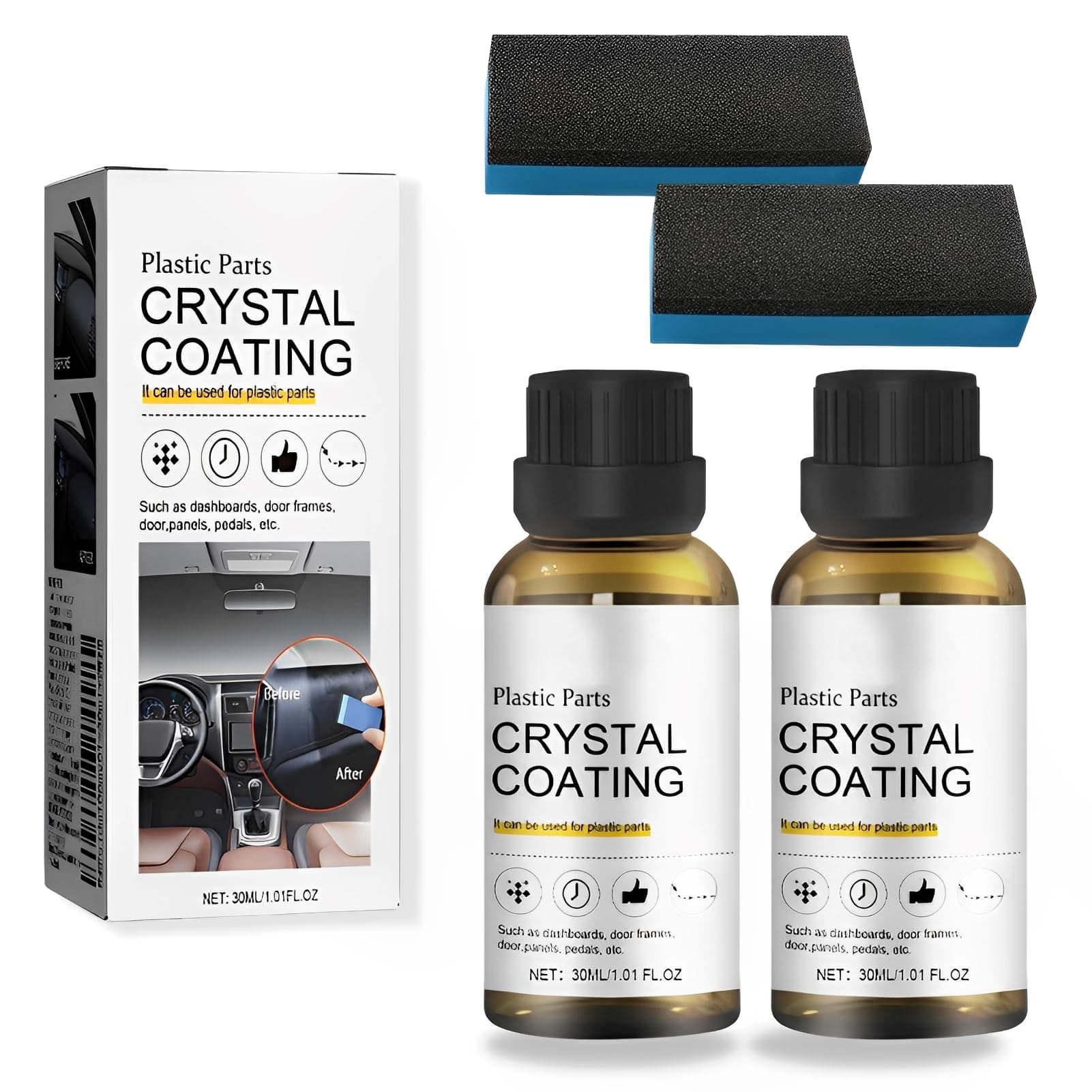 2 Stück Kunststoffteile Kristalline Beschichtung, Crystal Coating Kunststoff, Auto-Plastikteile-Renovierungsmittel, Car Plastics Restorer, 2024 New Auto-Kunststoff-Restaurator (60ml) 2 Stück - 60ml