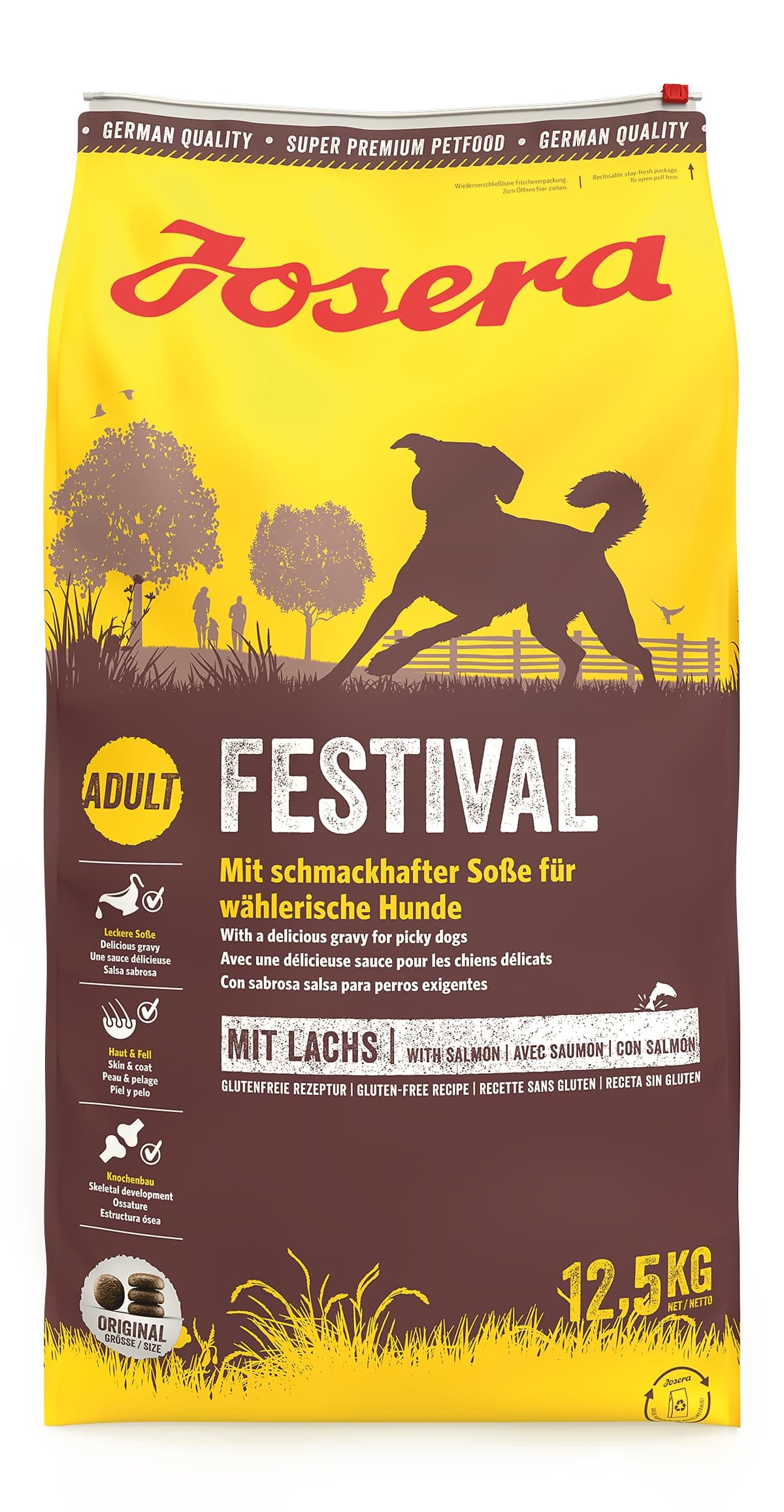 JOSERA Festival (1 x 12,5 kg) | Adult | Premium Trockenfutter für ausgewachsene wählerische Hunde | Lachs & Geflügel | leckerer Soßenmantel - auch zum Einweichen | weizenfrei | Hundefutter | 1er Pack 2024/2025 12.5 kg (1er Pack)