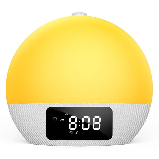 Tageslichtwecker,Geschenke Lichtwecker Wecker Digital Wake Up Light mit 25 beruhigende Klänge in 16 Helligkeit,Doppelalarm,8 Volltonfarben 9 farbige Licht,Weihnachtsgeschenke Wecker mit Projektion