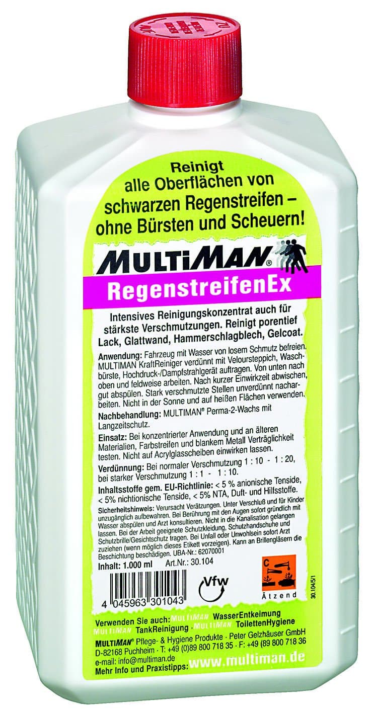 MultiMan RegenstreifenEx - 1l - Beseitigt Regenstreifen von Lack- und Kunststoffoberflächen 1 l