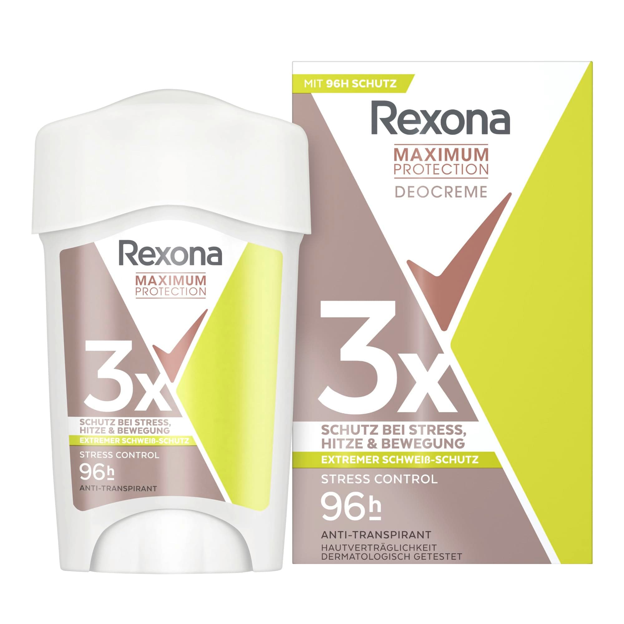 Rexona Women Maximum Protection Anti Transpirant Deo Creme Stress Control Deodorant mit 96 Stunden Schutz gegen starkes Schwitzen und Geruch mit 3x Schutz bei Stress, Hitze & Bewegung 45 ml 45 ml (1er Pack)