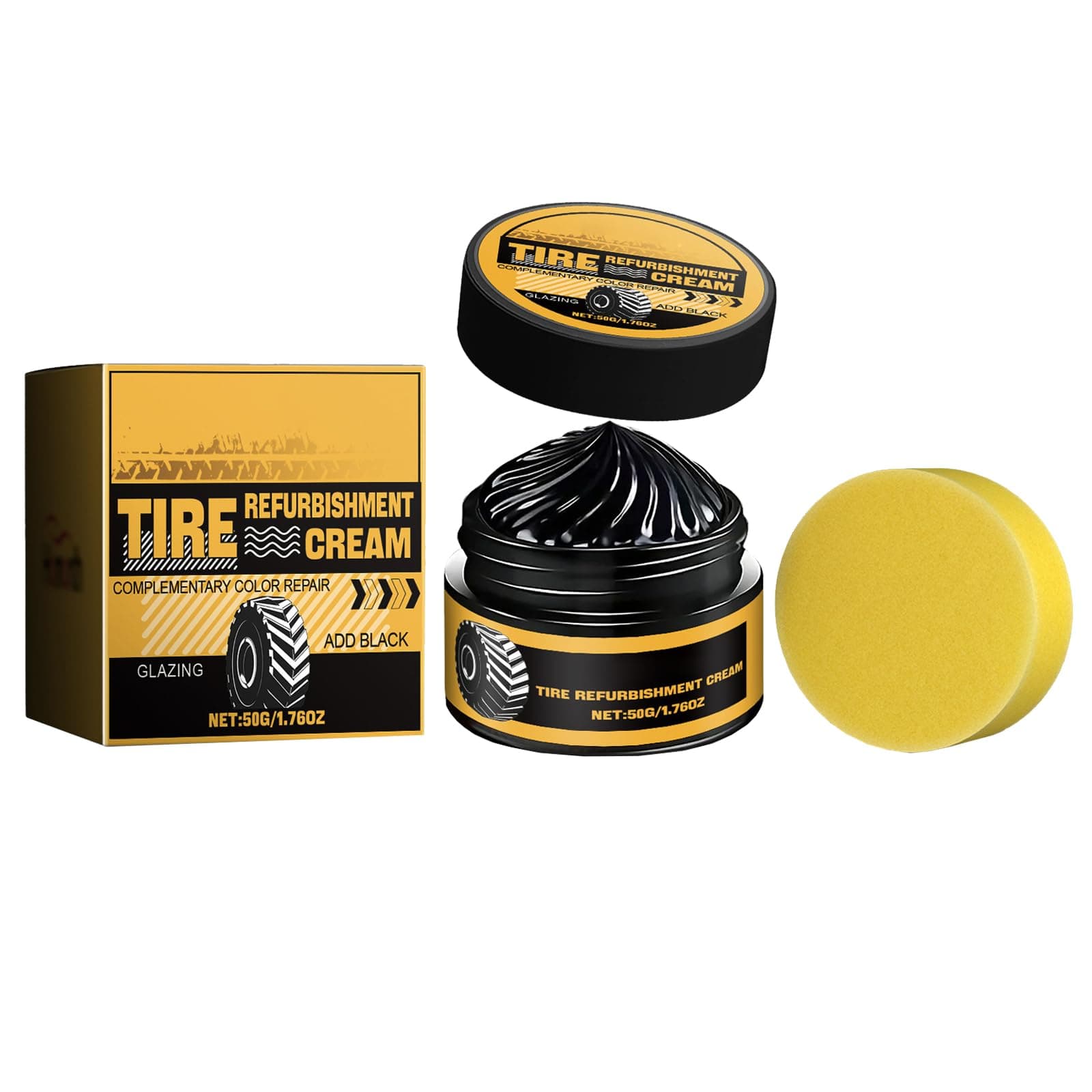 Mnozreo Wasserdichtes Autoreifenwachs,Schwarzer Reifenglanz Auto-Pflegemittel,Tire Black Wax,Pflegepaste für Autoreifen,Endurance High Gloss Reifenpflege,50G,1PC