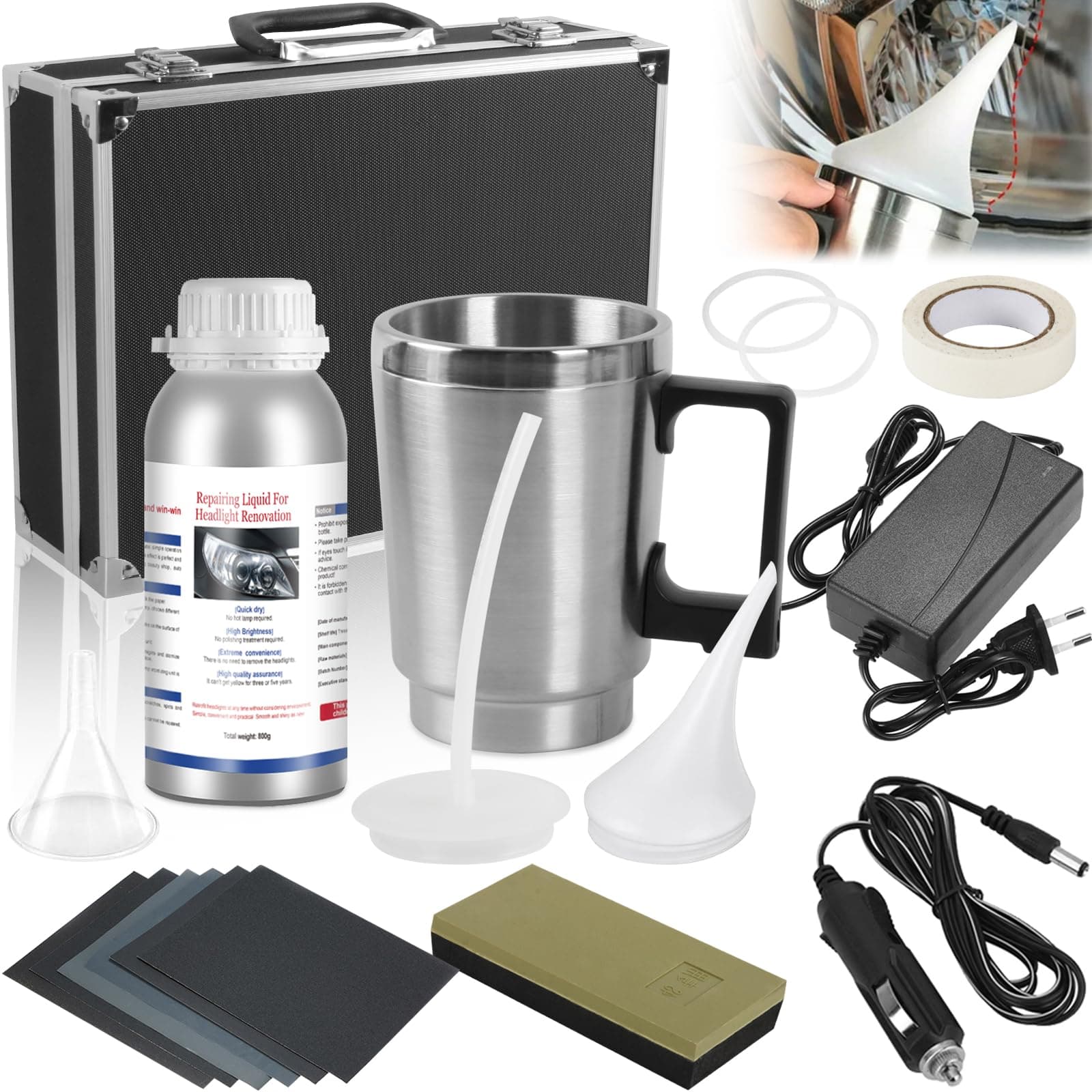 LADYSONS Scheinwerfer Aufbereitung Set - 800g Scheinwerfer Bedampfen Set Enthält Scheinwerfer Polierset, Scheinwerfer Reparatur Set für Gelbfärbung/Kratzen/Oxidation