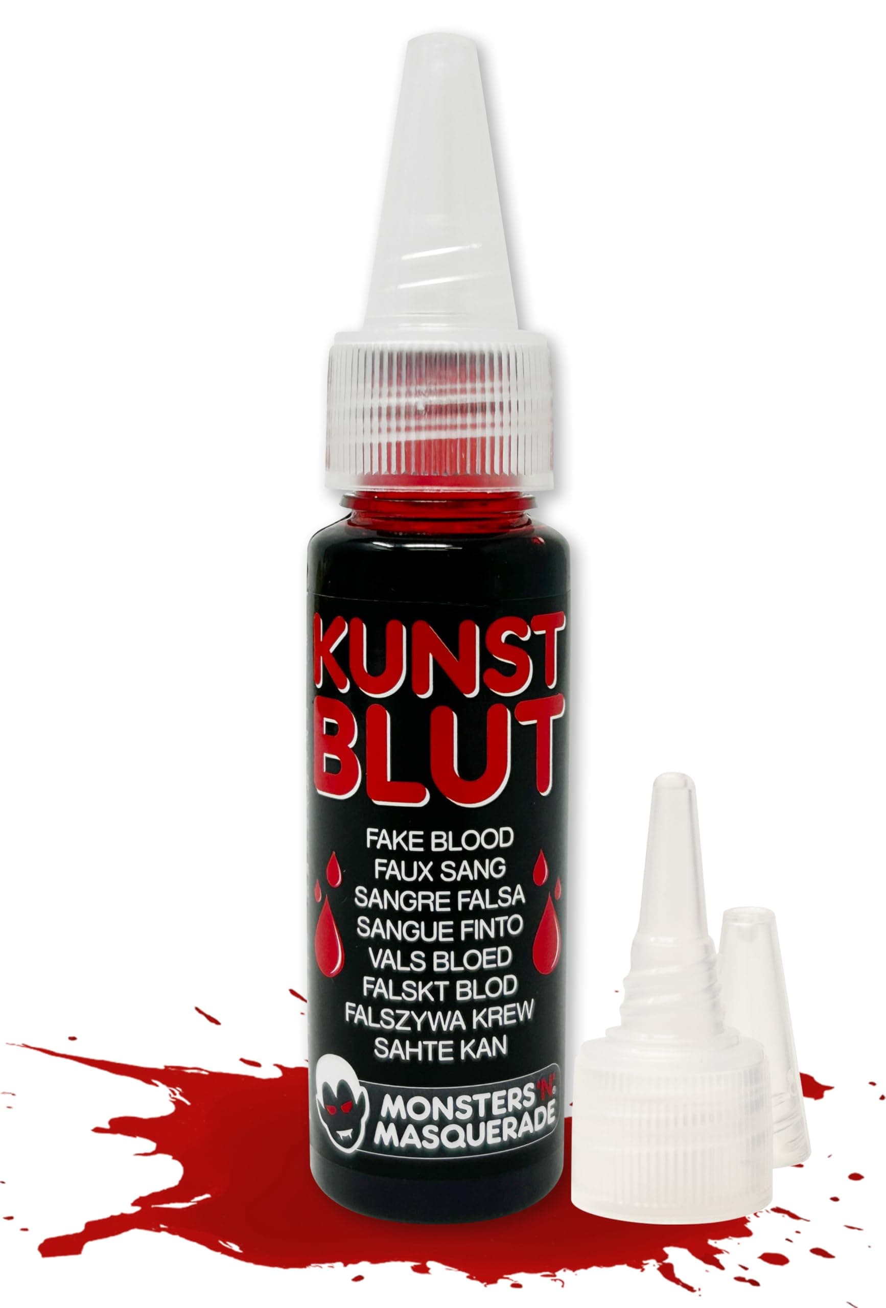 Monsters'n'Masquerade Kunstblut 25ml I Kunst Blut für Haut & Textilien & Kostüme | Vampir Monster & Zombie I Halloween Fasching Schminke