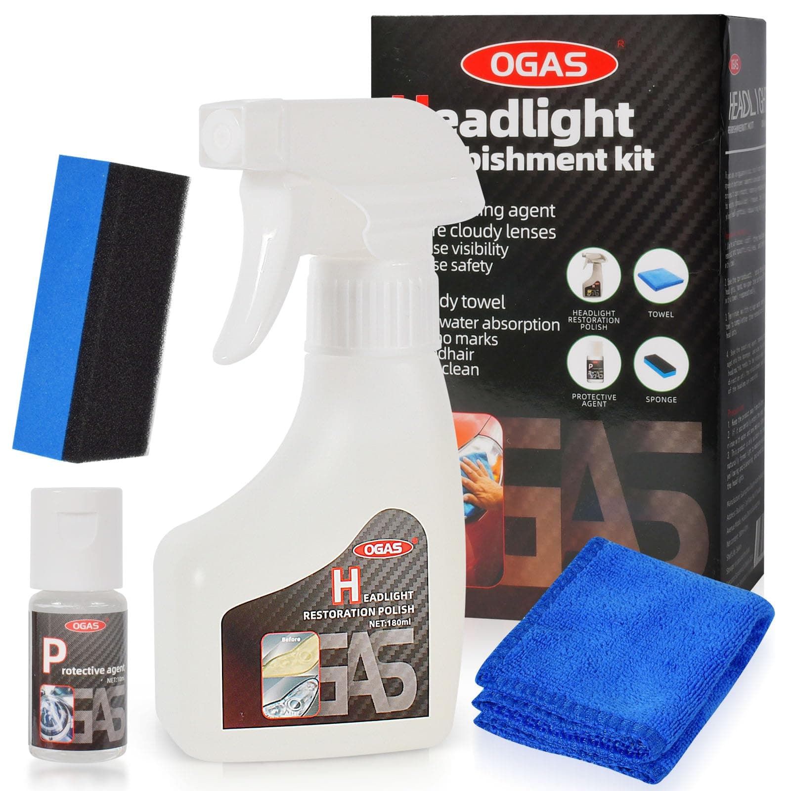 FGen Headlight Restoration Kit,Headlight Preparation,Headlight Repair Spray for Cleans, Polished, Matted, Yellowed(Set of 4)